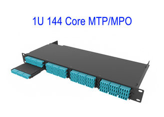 1U 144中心繊維光学MTP MPOはパッチ・コードOM4 12の中心箱マゼンタの低損失0.3dBを